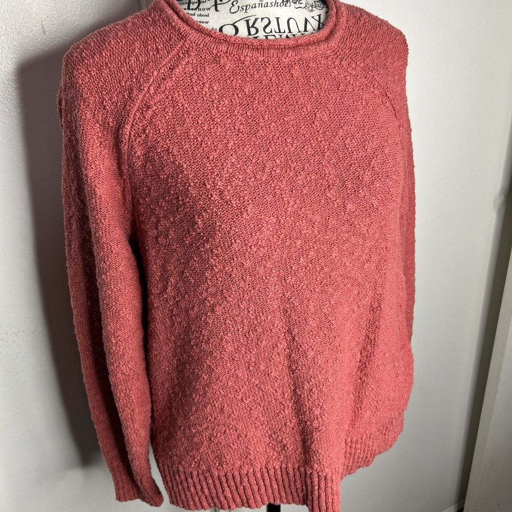LL BEAN Pink Coral Crew Neck Marled Long Sleeve 100% cotton Sweater Cozy Comfort